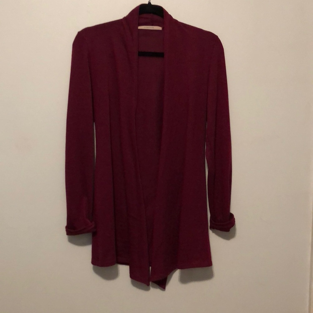 41 Hawthorn Open Longline Waterfall Cardigan Burgundy Fuchsia Purple XS